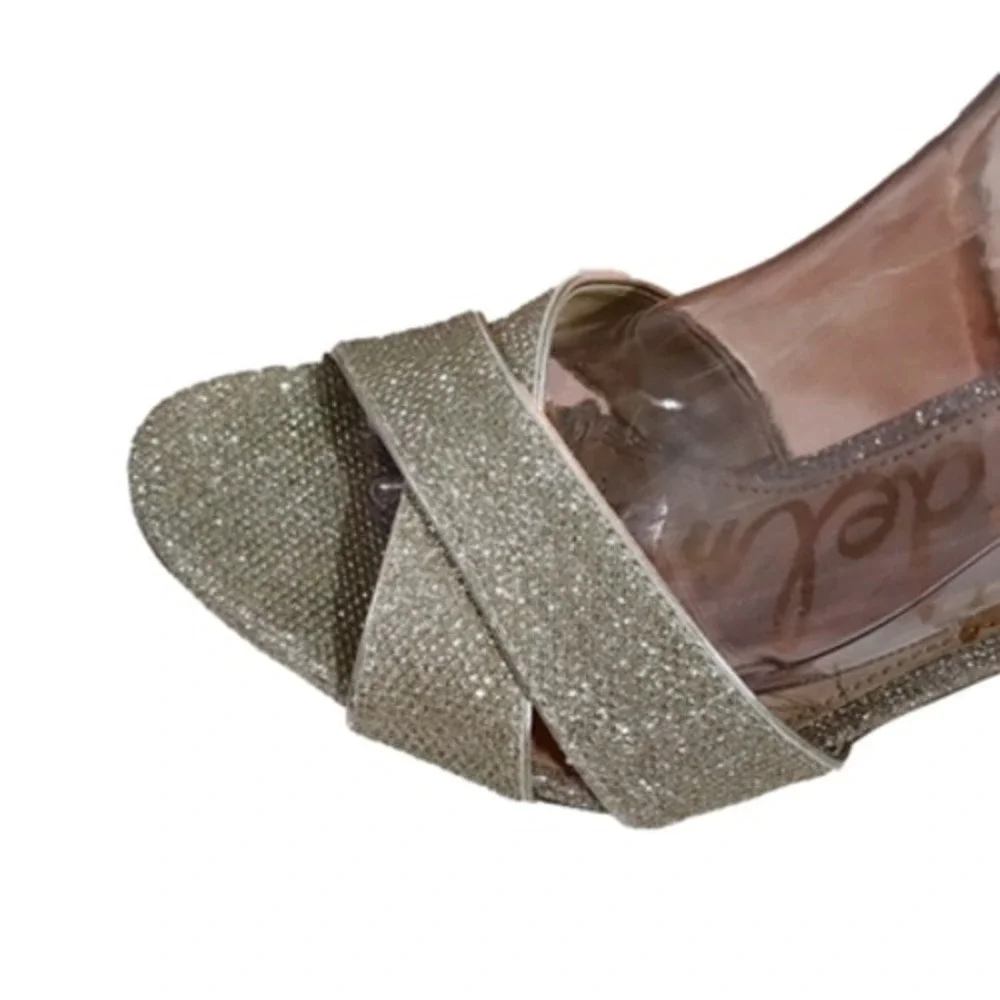 Sam Edelman Women's Gold‎ Glitter Ankle Strap Block Heel Sandals Party Shoes 10 - Picture 5 of 16